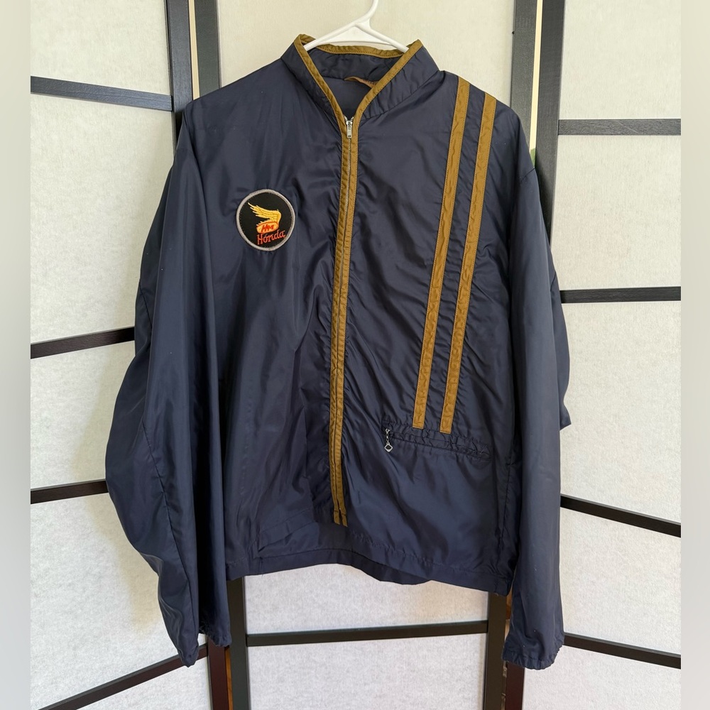 Vintage  60'sJantzen Blue and Gold Men's Windbreaker ~ Honda Motorsports Patch